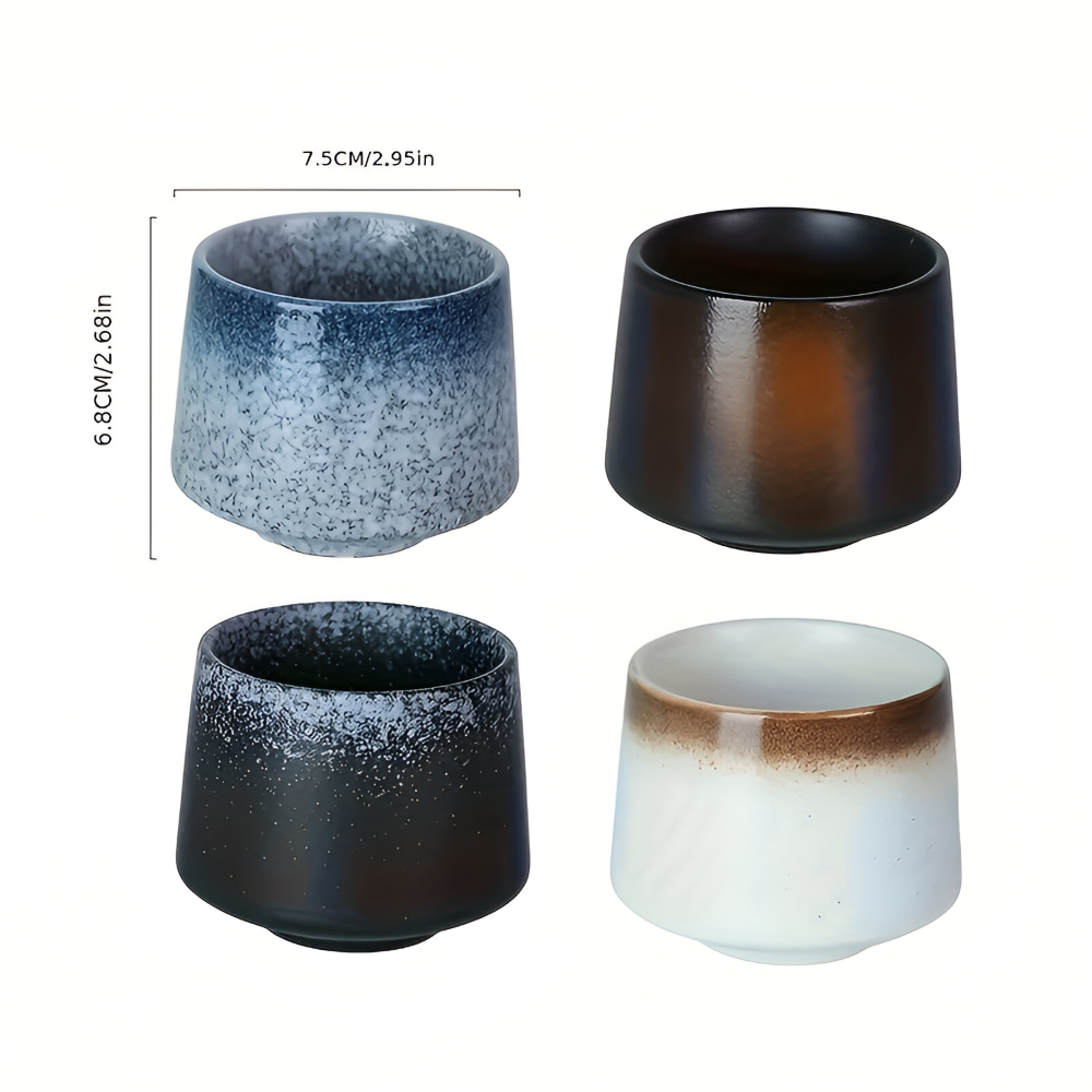 Keramiska Kaffekoppar Set (4-delar) – Nordisk Retro Design, Wabi-Sabi Muggar för Espresso & Te, Jordfärger