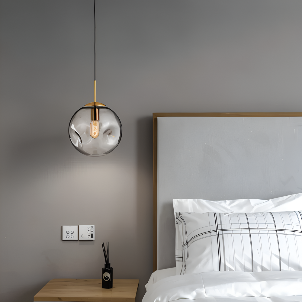 ChroDent Pendellampa - Rund Champagne Grå Glas LED Pendellampa - Vintage Wabi Sabi Belysning