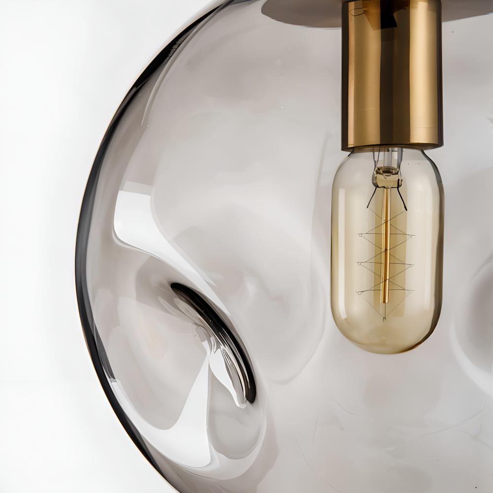 ChroDent Pendellampa - Rund Champagne Grå Glas LED Pendellampa - Vintage Wabi Sabi Belysning