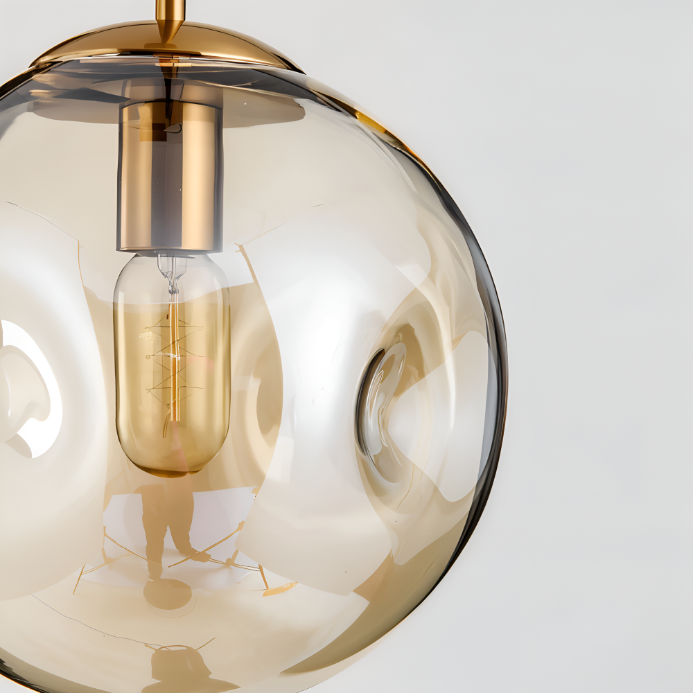 ChroDent Pendellampa - Rund Champagne Grå Glas LED Pendellampa - Vintage Wabi Sabi Belysning