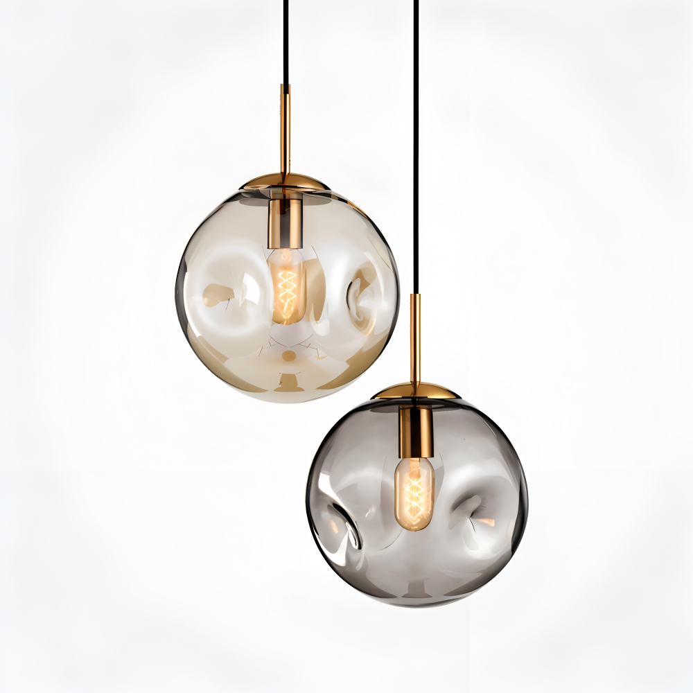 ChroDent Pendellampa - Rund Champagne Grå Glas LED Pendellampa - Vintage Wabi Sabi Belysning