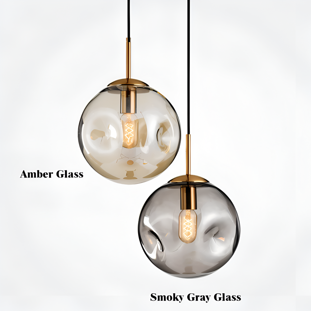 ChroDent Pendellampa - Rund Champagne Grå Glas LED Pendellampa - Vintage Wabi Sabi Belysning