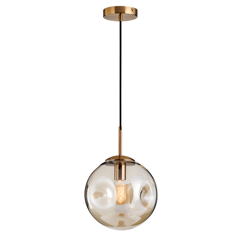 ChroDent Pendellampa - Rund Champagne Grå Glas LED Pendellampa - Vintage Wabi Sabi Belysning