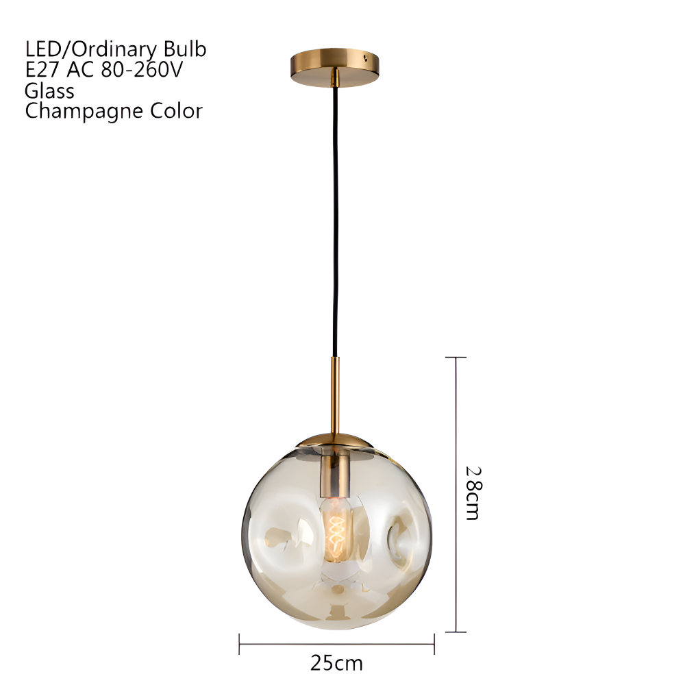 ChroDent Pendellampa - Rund Champagne Grå Glas LED Pendellampa - Vintage Wabi Sabi Belysning