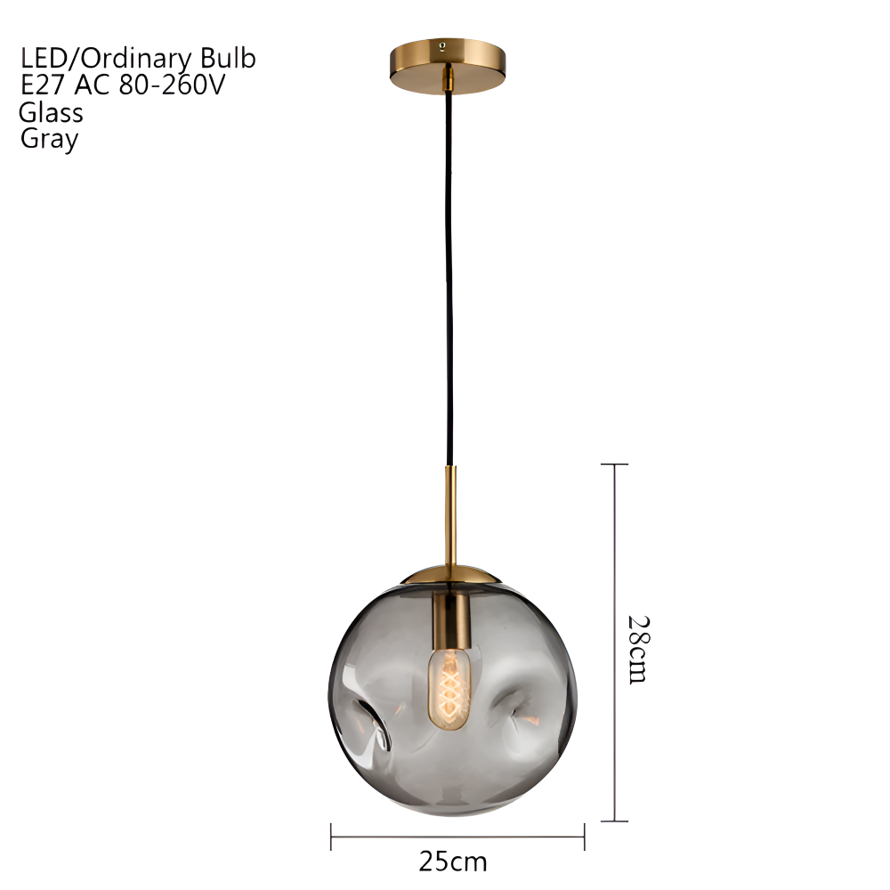 ChroDent Pendellampa - Rund Champagne Grå Glas LED Pendellampa - Vintage Wabi Sabi Belysning