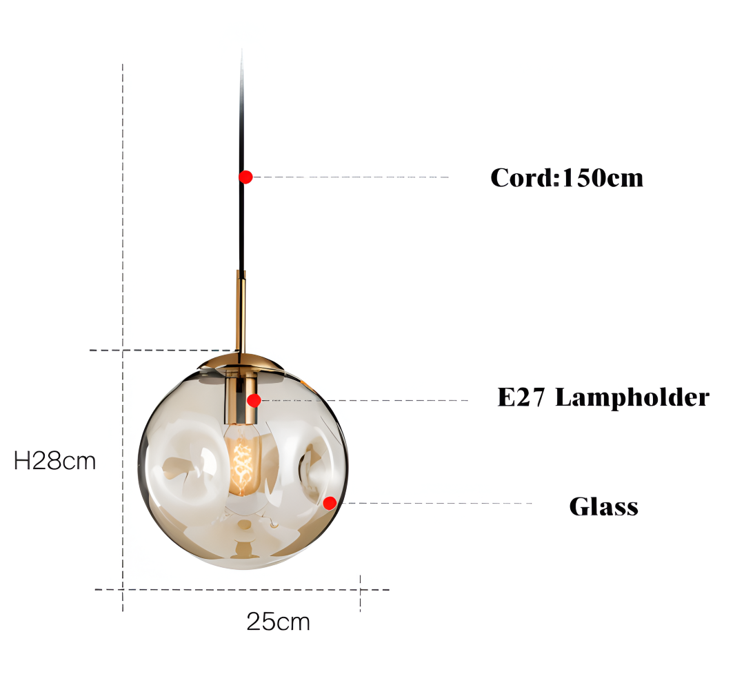 ChroDent Pendellampa - Rund Champagne Grå Glas LED Pendellampa - Vintage Wabi Sabi Belysning
