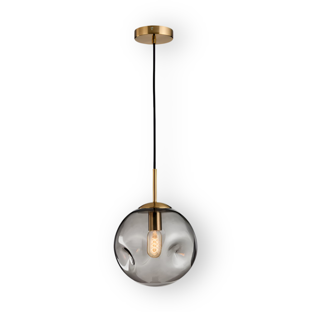 ChroDent Pendellampa - Rund Champagne Grå Glas LED Pendellampa - Vintage Wabi Sabi Belysning