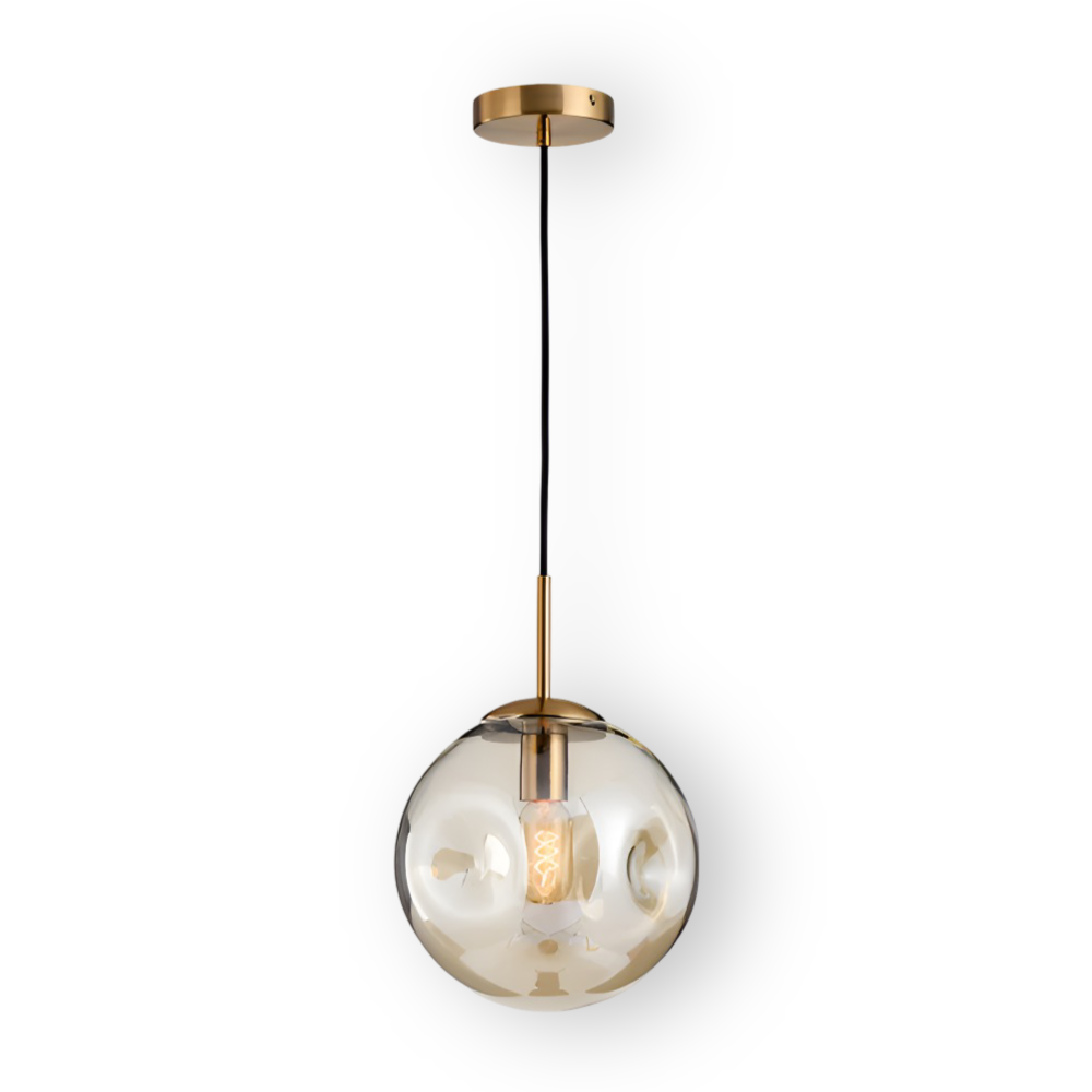 ChroDent Pendellampa - Rund Champagne Grå Glas LED Pendellampa - Vintage Wabi Sabi Belysning