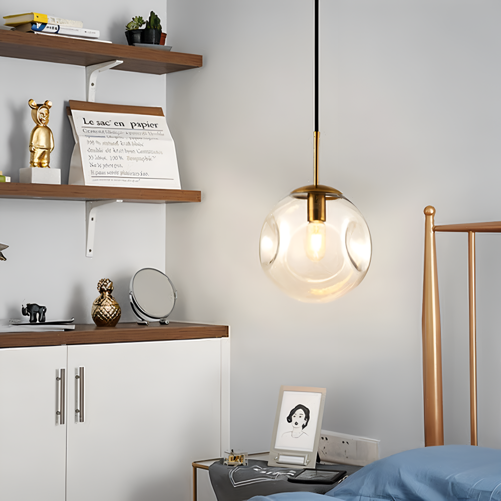 ChroDent Pendellampa - Rund Champagne Grå Glas LED Pendellampa - Vintage Wabi Sabi Belysning