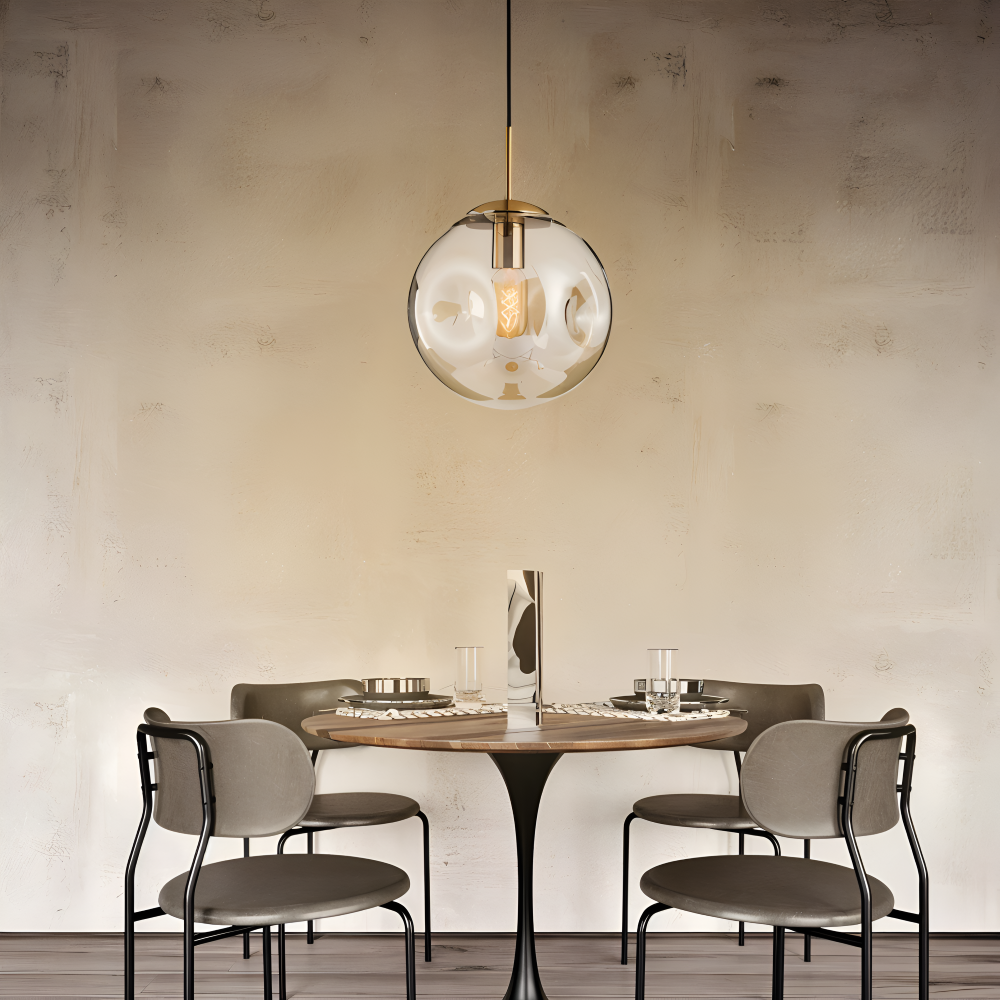 ChroDent Pendellampa - Rund Champagne Grå Glas LED Pendellampa - Vintage Wabi Sabi Belysning