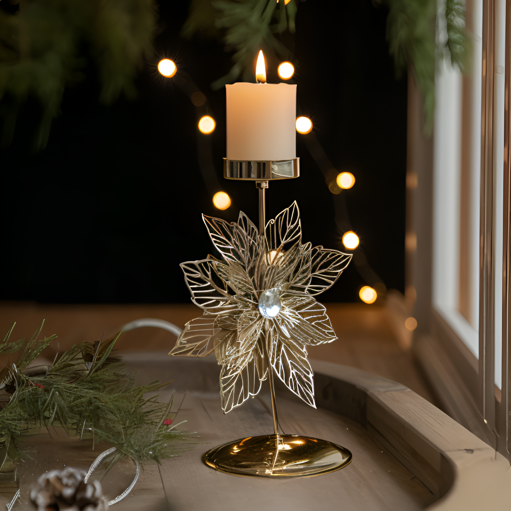 Cierge Ställ - Vintage Guld Metallic Julmotiv Ljuslykta