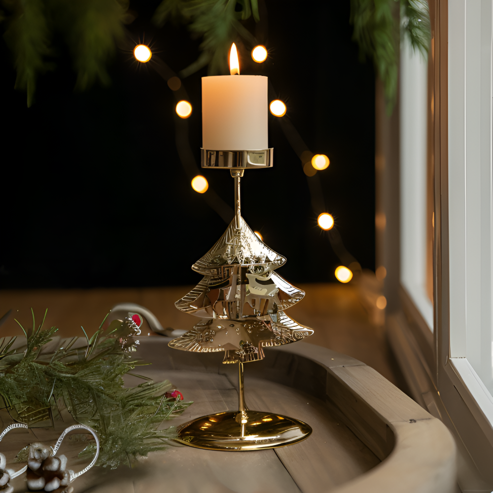 Cierge Ställ - Vintage Guld Metallic Julmotiv Ljuslykta