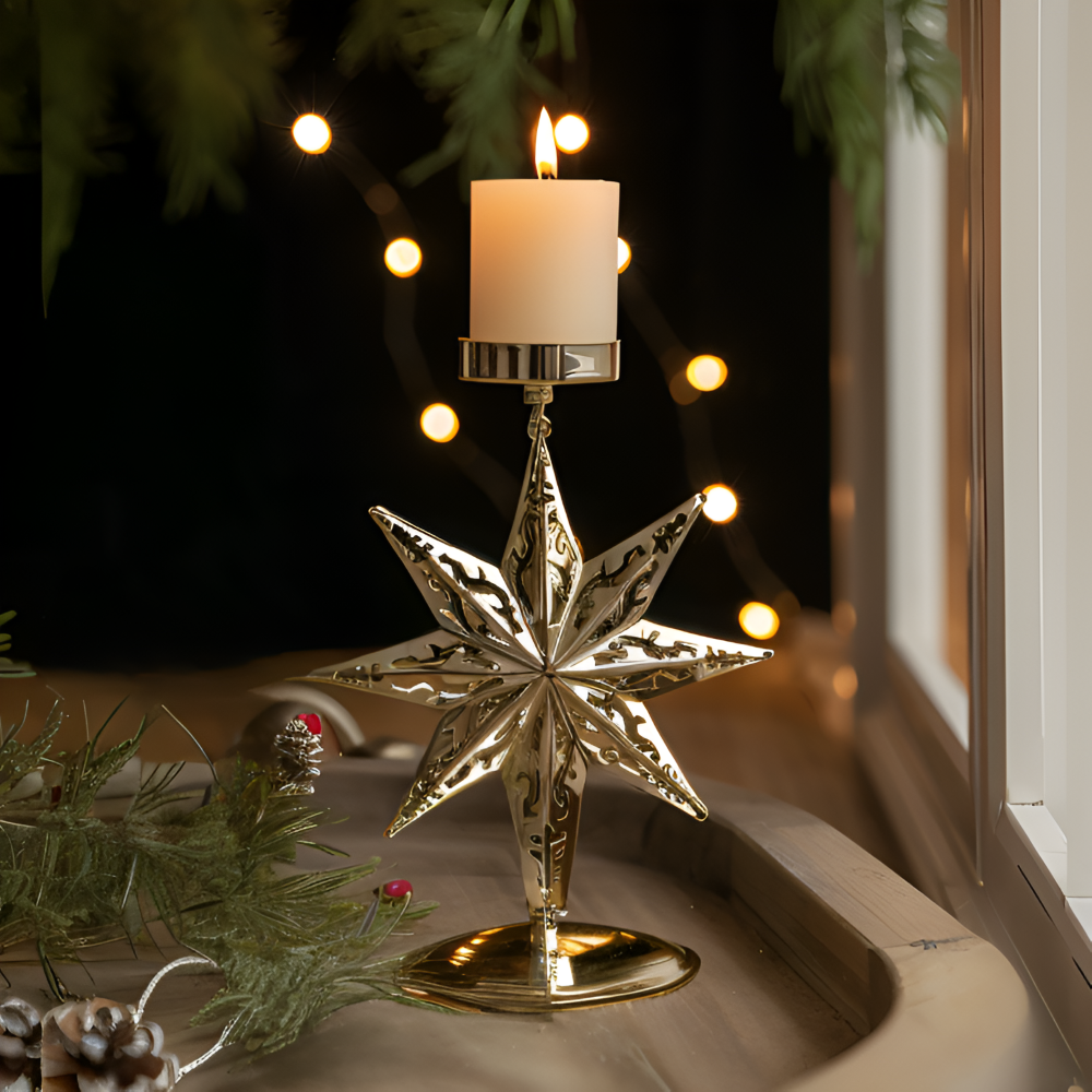 Cierge Ställ - Vintage Guld Metallic Julmotiv Ljuslykta