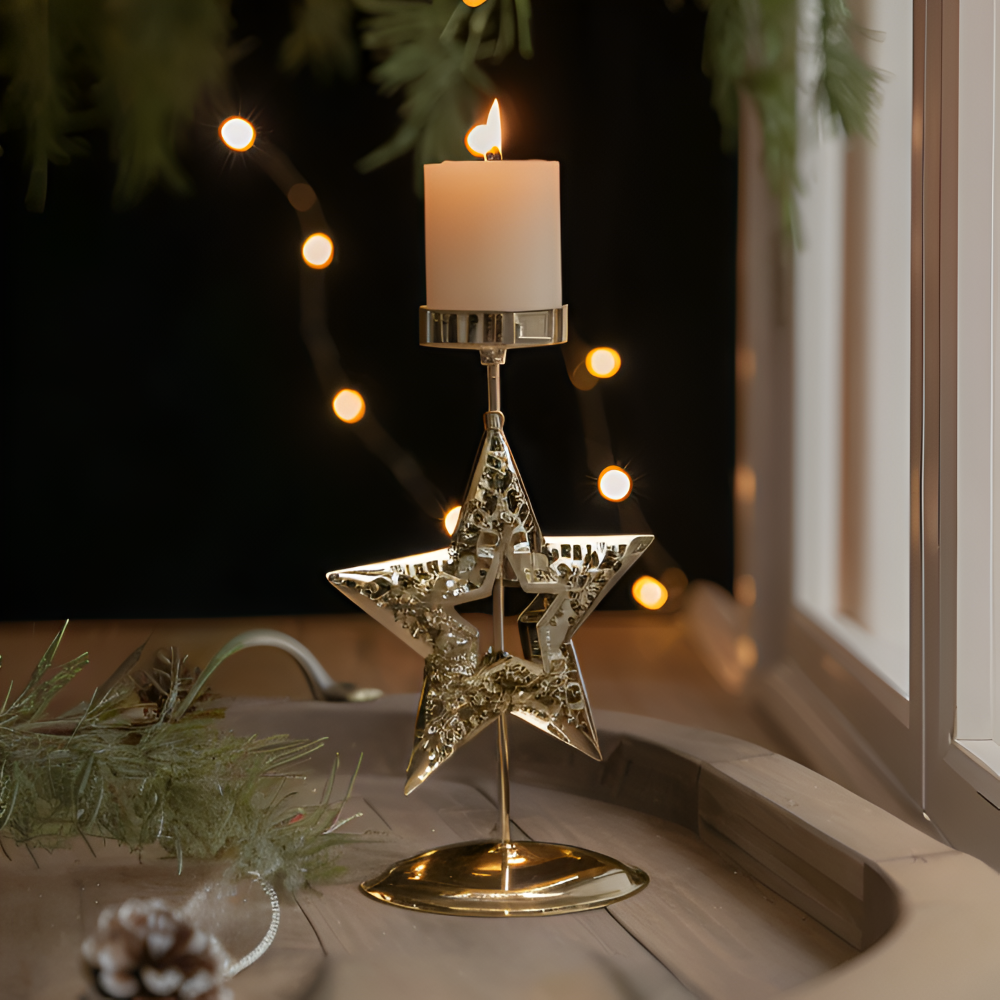Cierge Ställ - Vintage Guld Metallic Julmotiv Ljuslykta