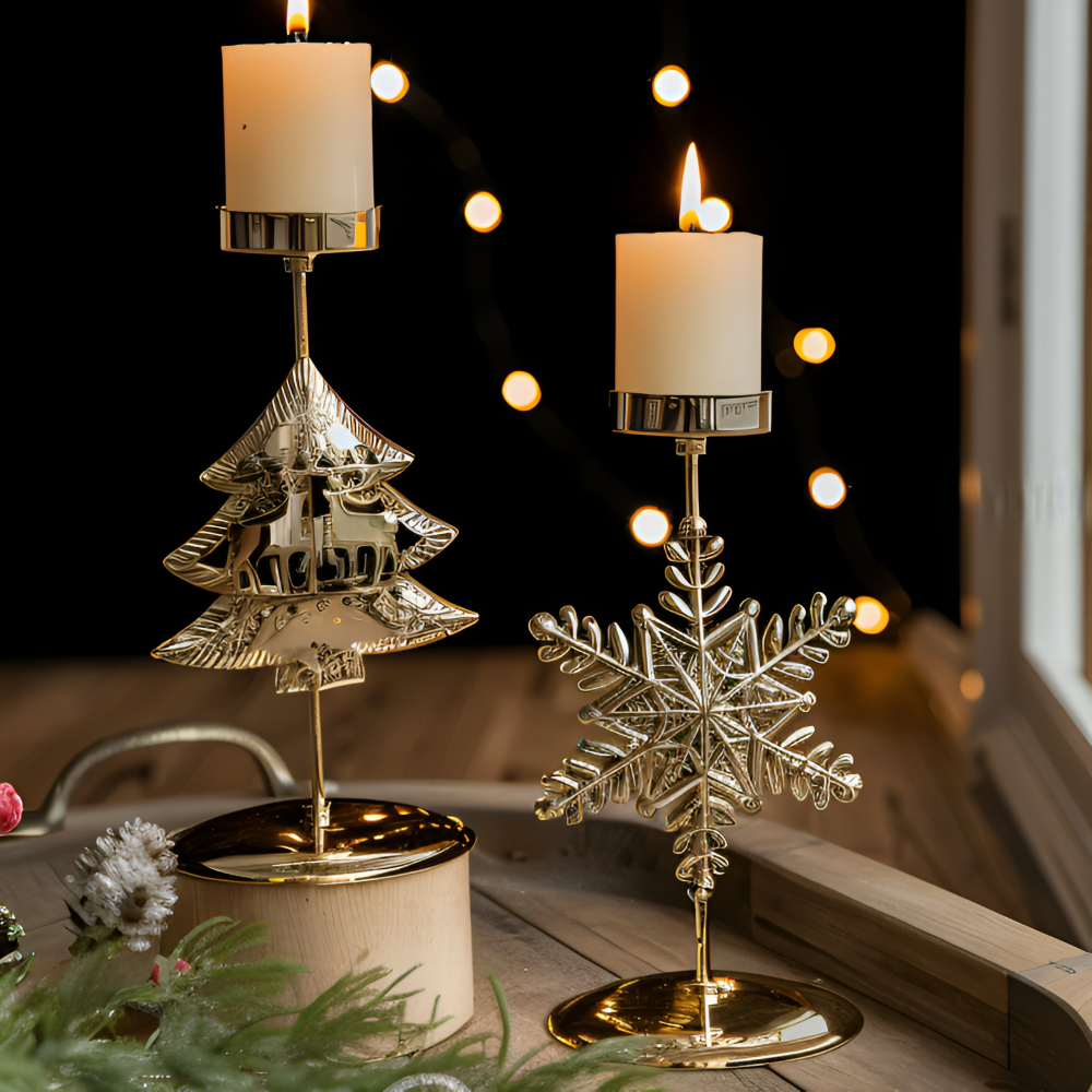 Cierge Ställ - Vintage Guld Metallic Julmotiv Ljuslykta