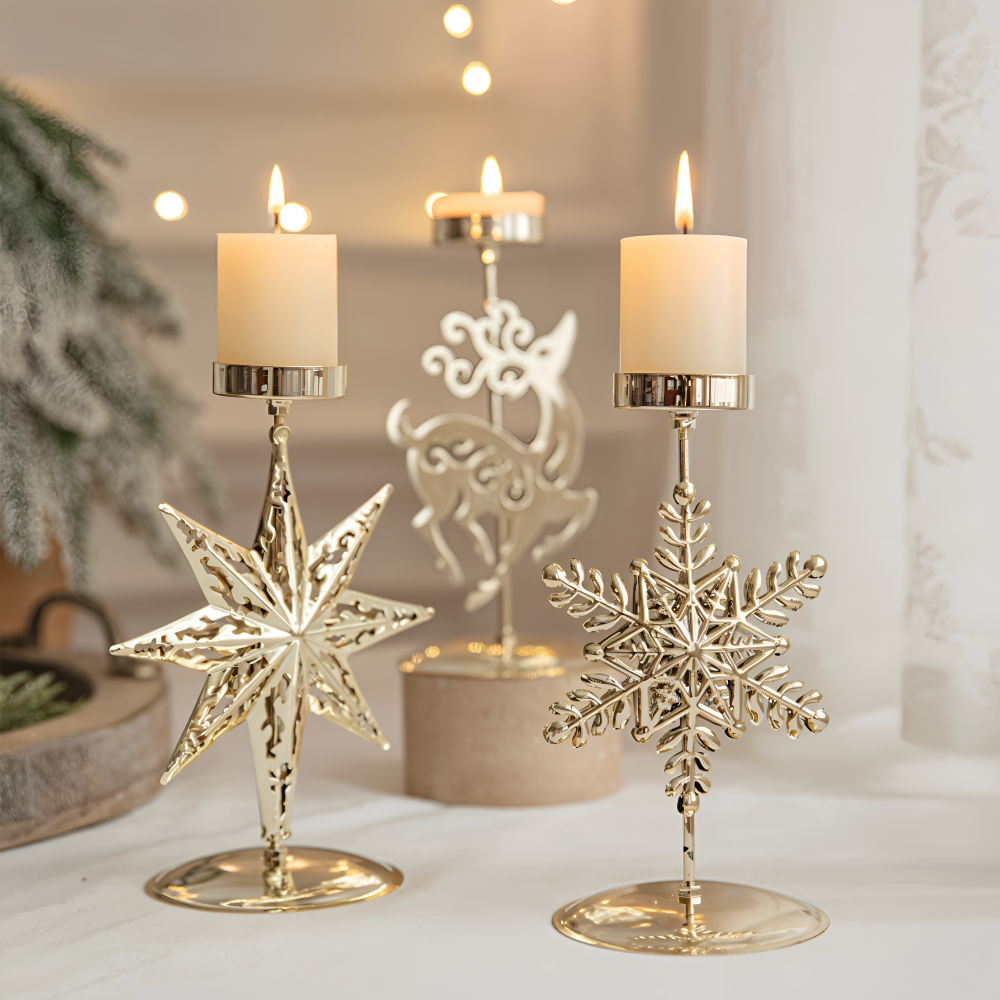 Cierge Ställ - Vintage Guld Metallic Julmotiv Ljuslykta