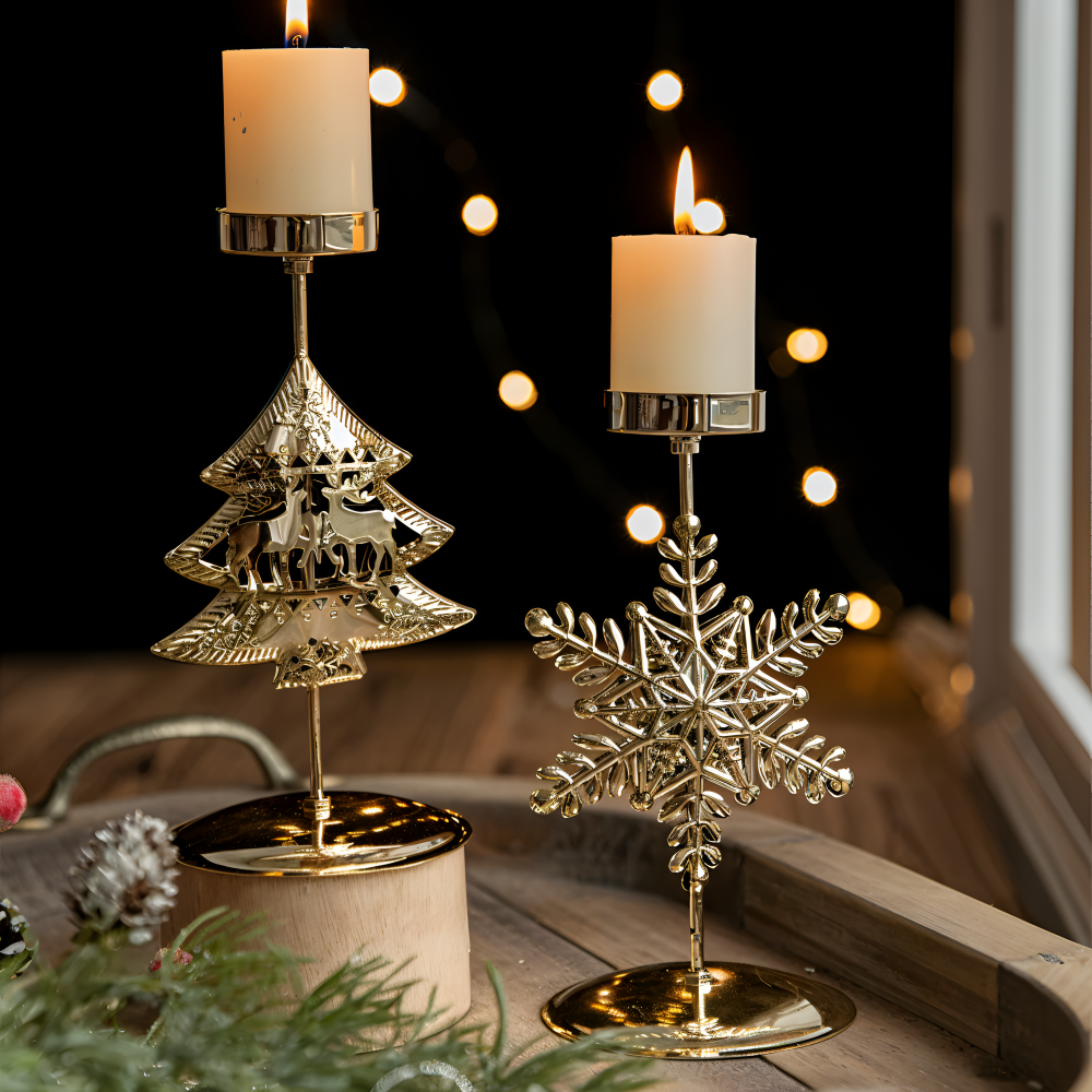 Cierge Ställ - Vintage Guld Metallic Julmotiv Ljuslykta