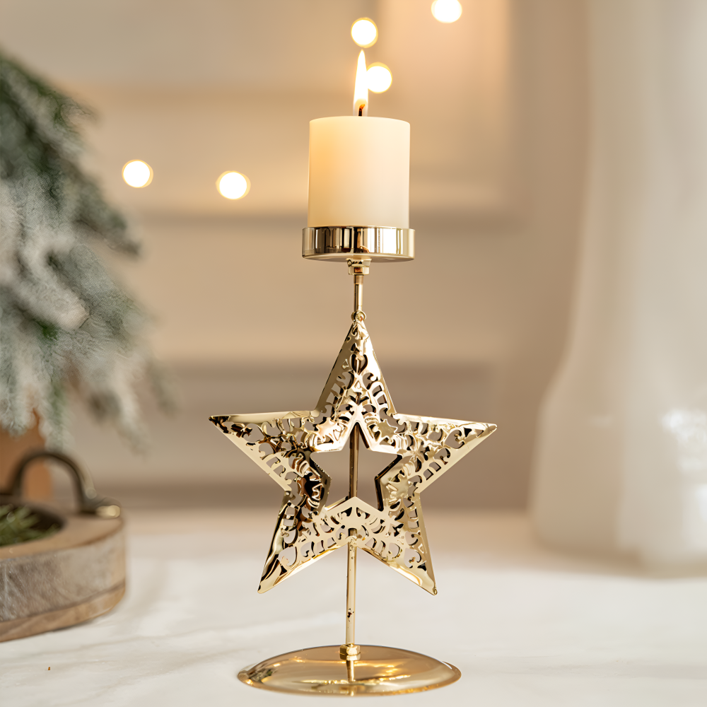 Cierge Ställ - Vintage Guld Metallic Julmotiv Ljuslykta