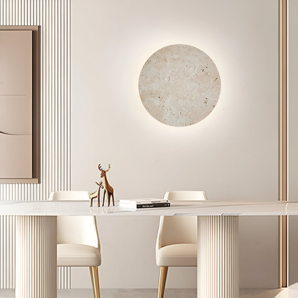 Cirkulär Travertin Vägglampa - Japansk Stil Vägglampa för Ambientbelysning