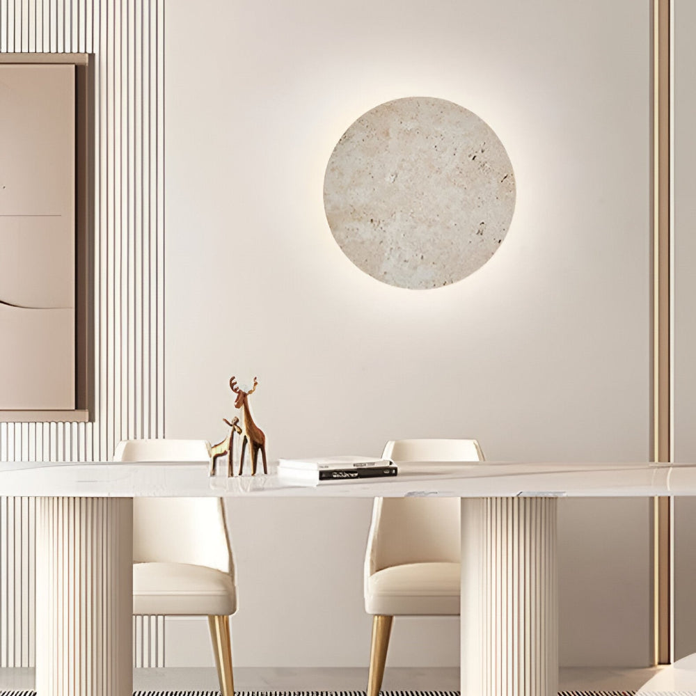 Cirkulär Travertin Vägglampa - Japansk Stil Vägglampa för Ambientbelysning