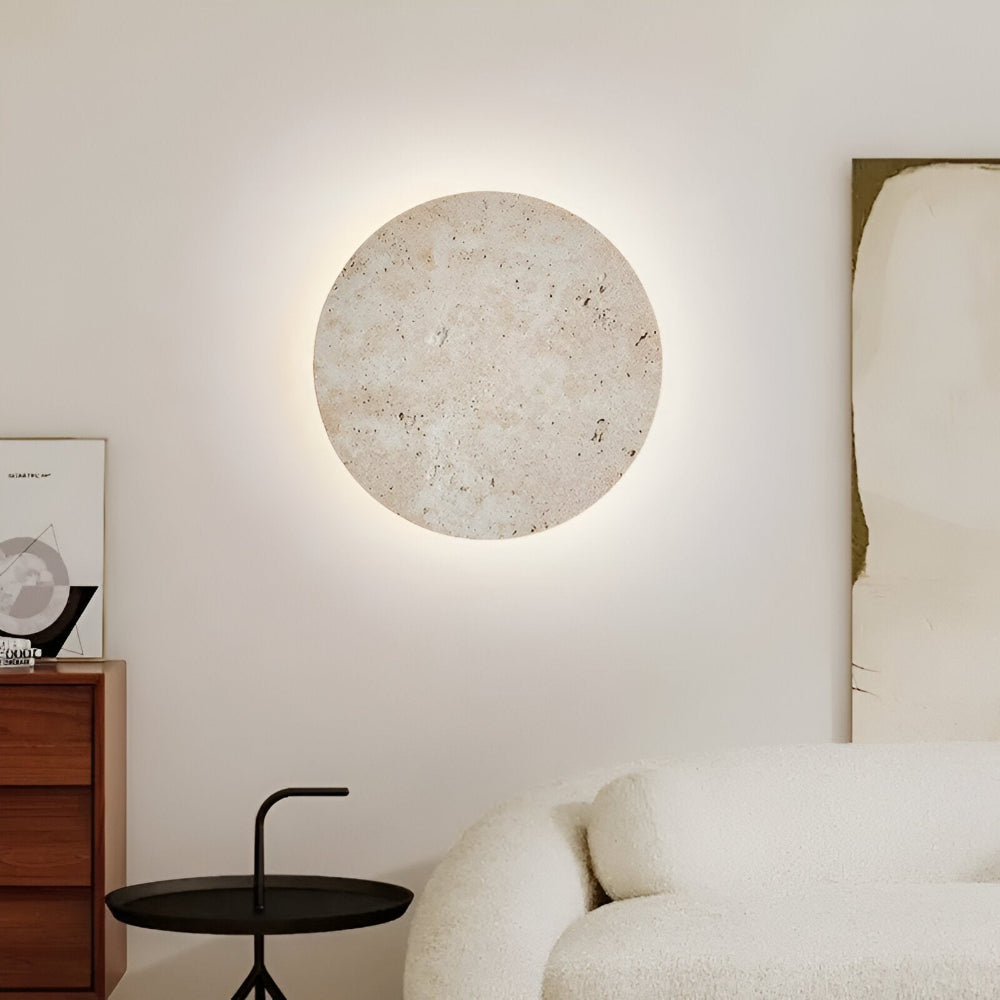 Cirkulär Travertin Vägglampa - Japansk Stil Vägglampa för Ambientbelysning