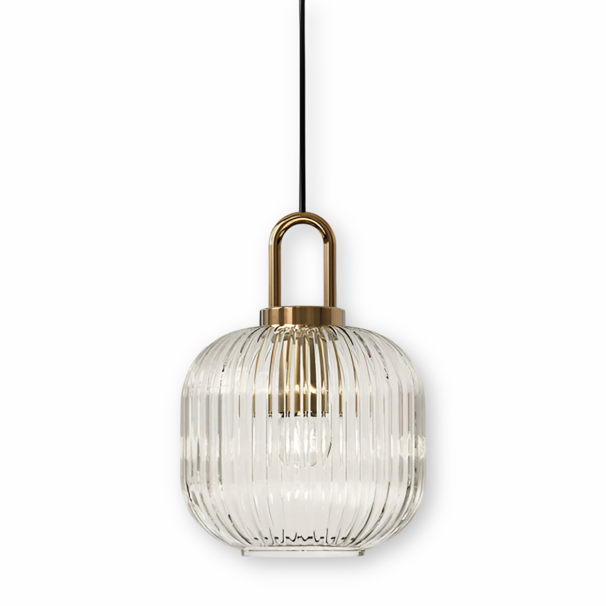 ClaChic Hänglampa - Vit & Guld Nordisk Ribbad Glas Pendellampa