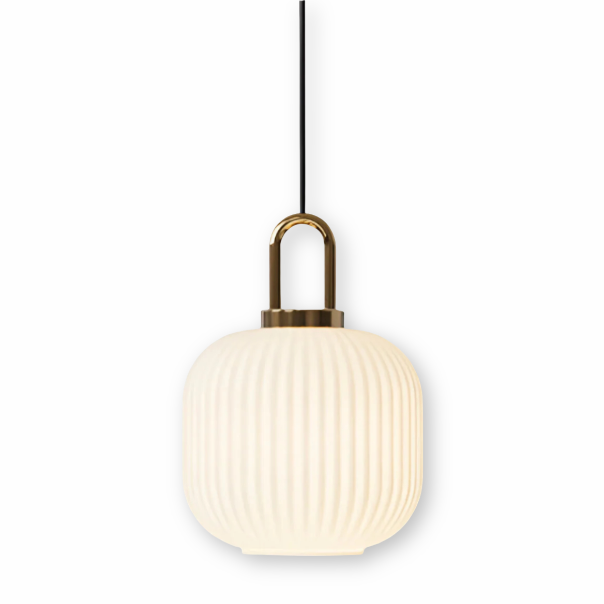 ClaChic Hänglampa - Vit & Guld Nordisk Ribbad Glas Pendellampa