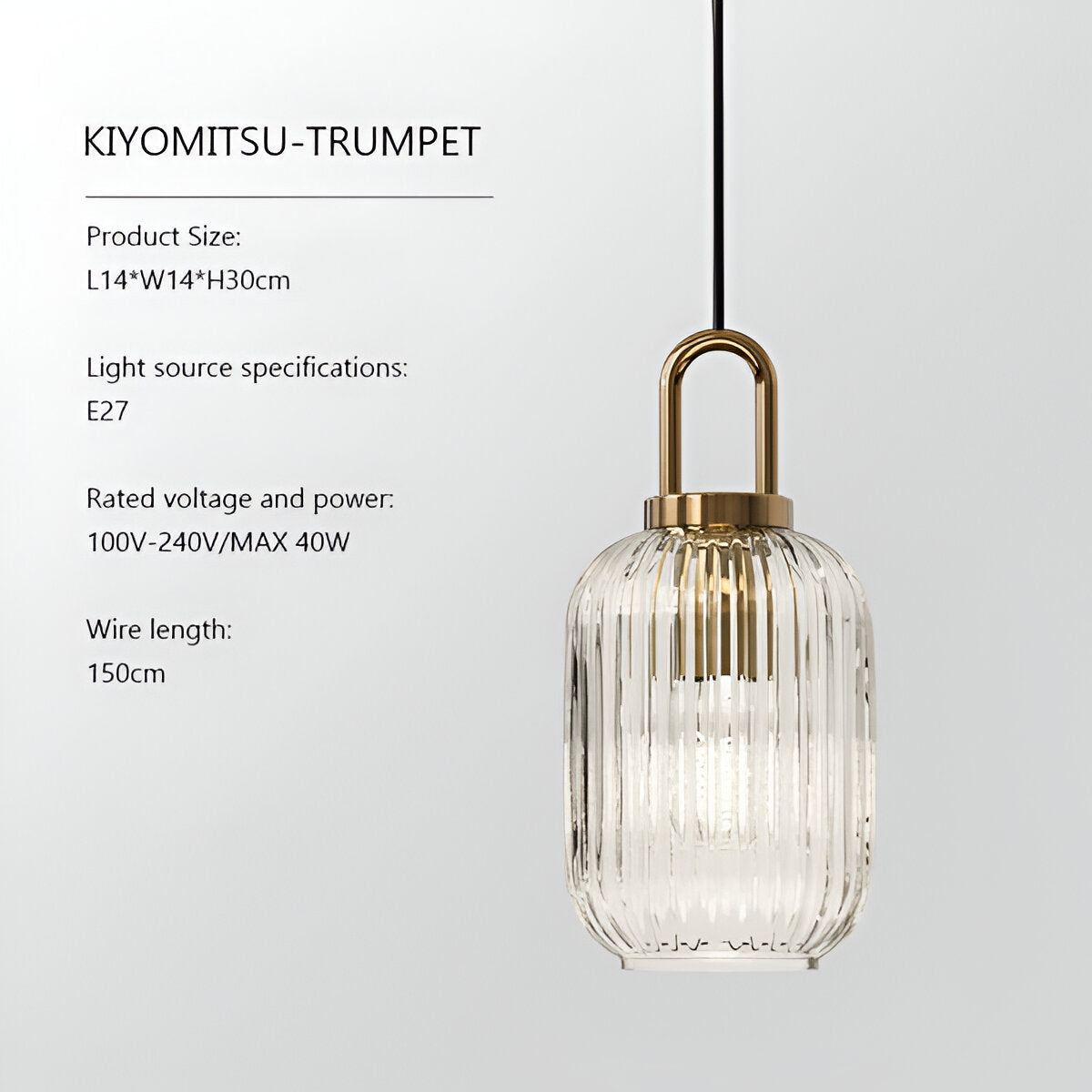 ClaChic Hänglampa - Vit & Guld Nordisk Ribbad Glas Pendellampa