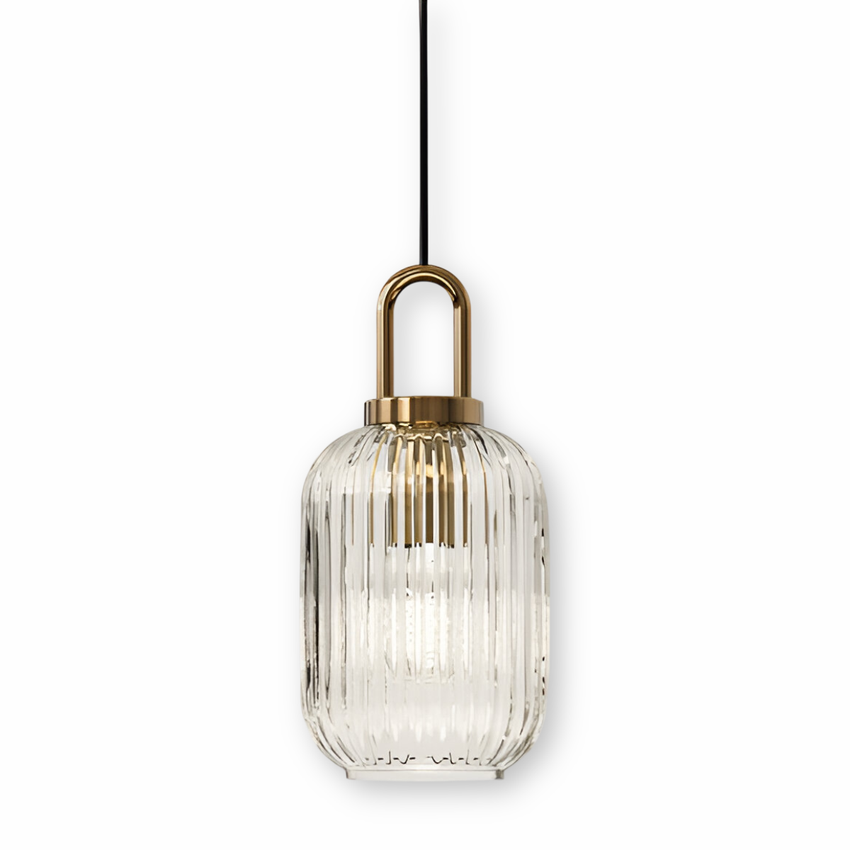 ClaChic Hänglampa - Vit & Guld Nordisk Ribbad Glas Pendellampa