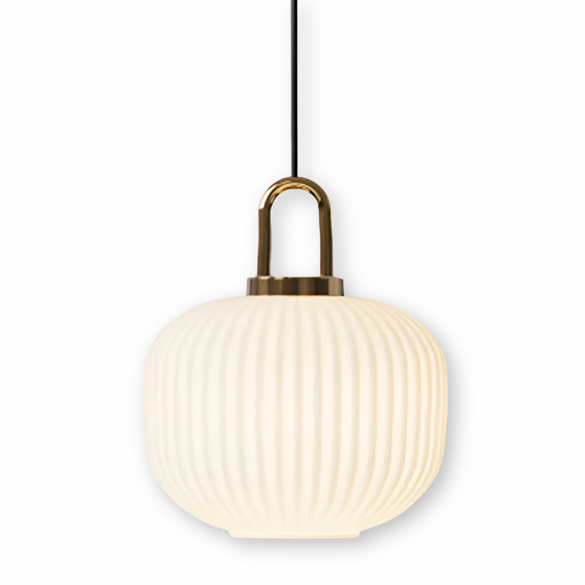 ClaChic Hänglampa - Vit & Guld Nordisk Ribbad Glas Pendellampa