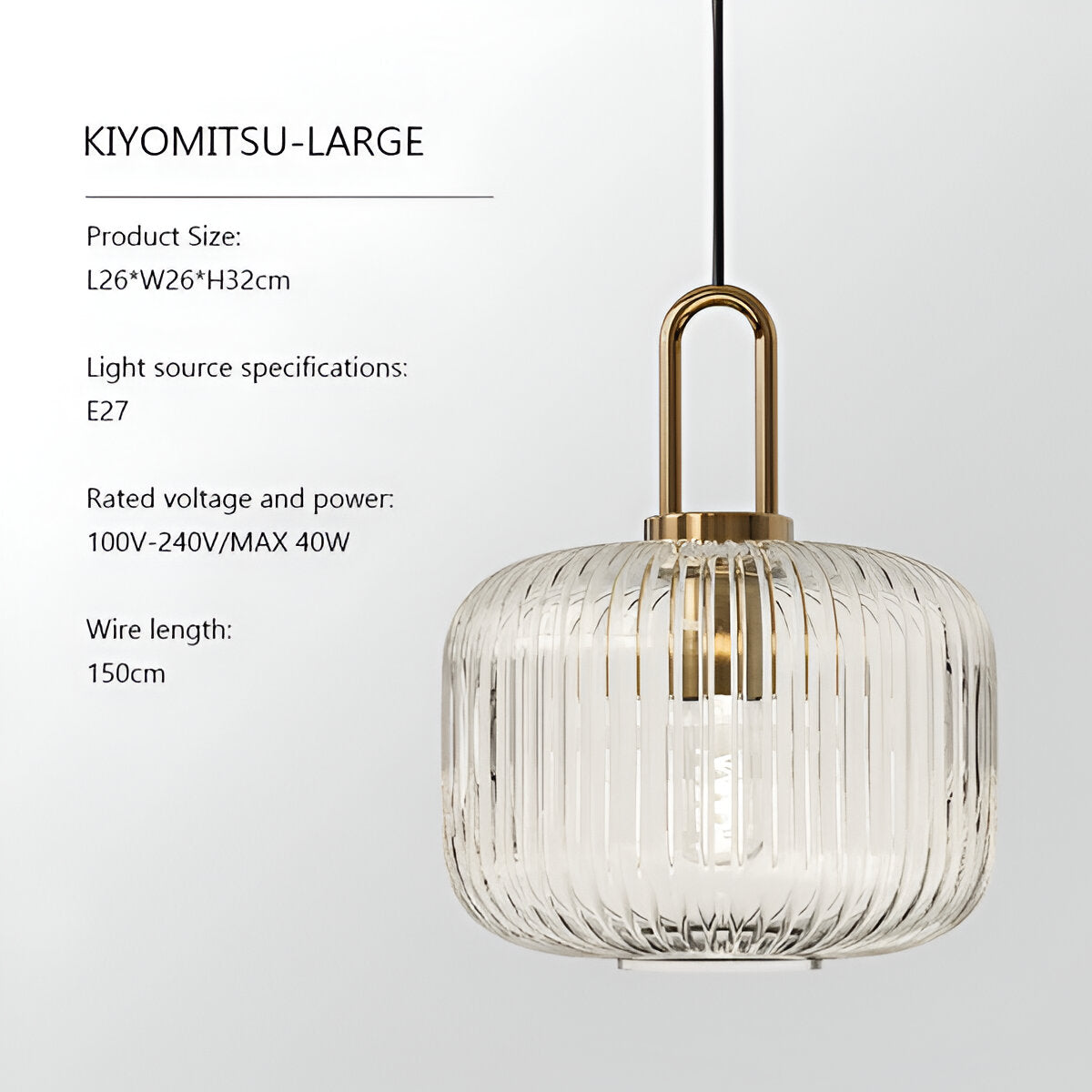 ClaChic Hänglampa - Vit & Guld Nordisk Ribbad Glas Pendellampa