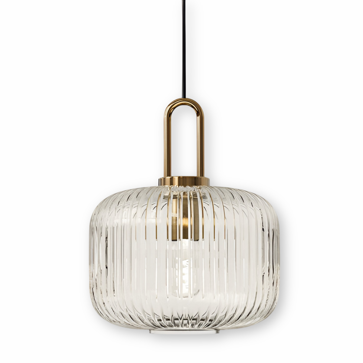 ClaChic Hänglampa - Vit & Guld Nordisk Ribbad Glas Pendellampa