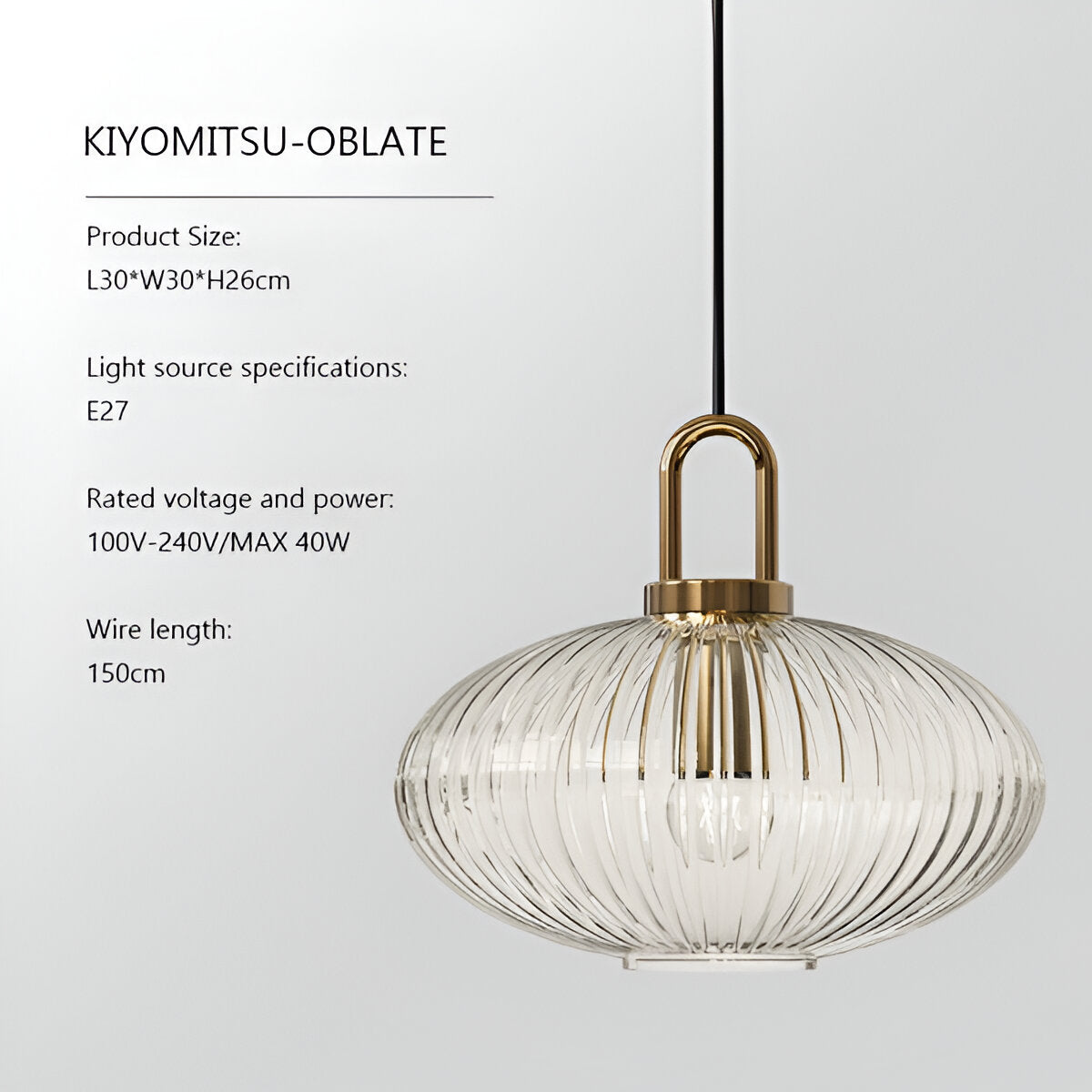 ClaChic Hänglampa - Vit & Guld Nordisk Ribbad Glas Pendellampa