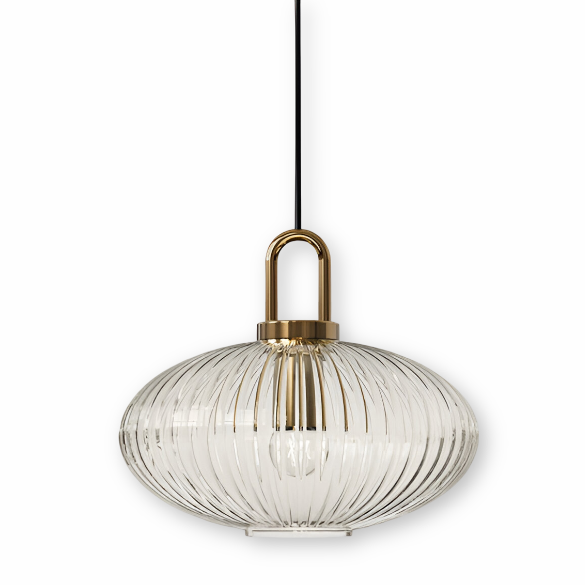 ClaChic Hänglampa - Vit & Guld Nordisk Ribbad Glas Pendellampa