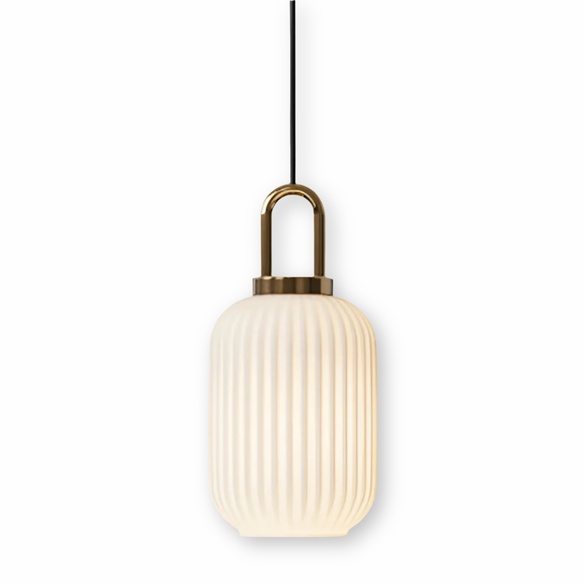 ClaChic Hänglampa - Vit & Guld Nordisk Ribbad Glas Pendellampa