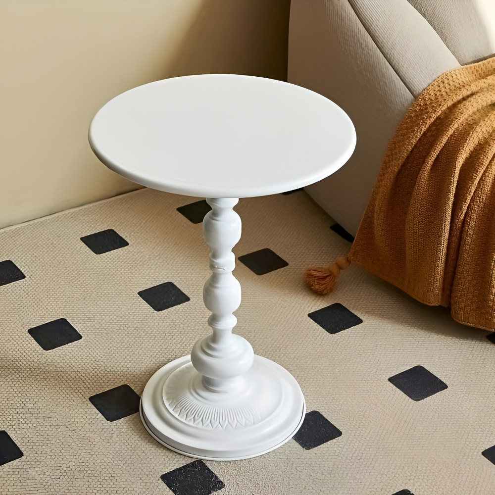 Klassisk Rund Baluster-Stil Sidobord - Idealisk Kompakt Mini-Bord för Små Utrymmen