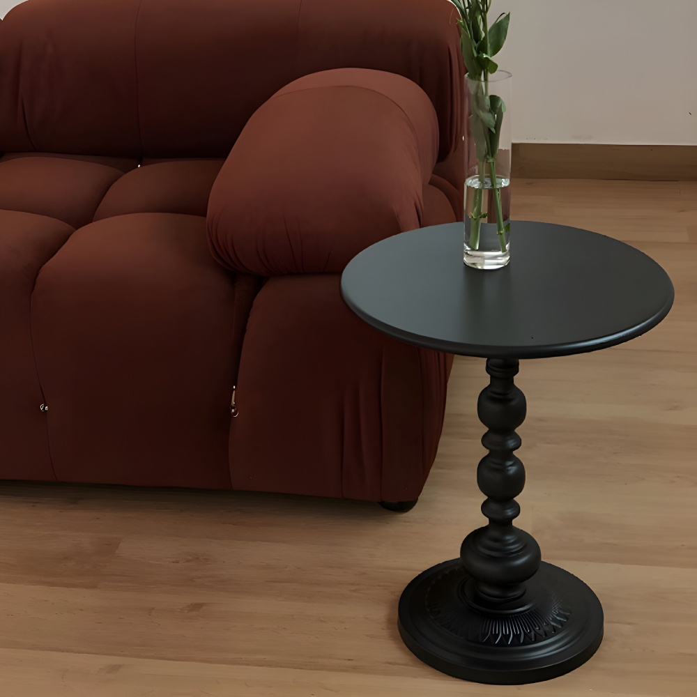 Klassisk Rund Baluster-Stil Sidobord - Idealisk Kompakt Mini-Bord för Små Utrymmen