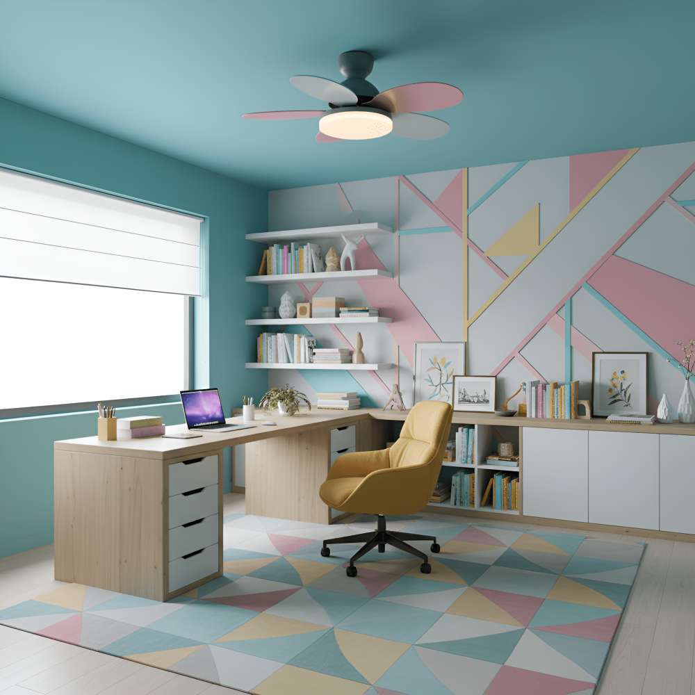 Färgglad Blomblad Design Takfläkt med Inbyggd LED-Belysning