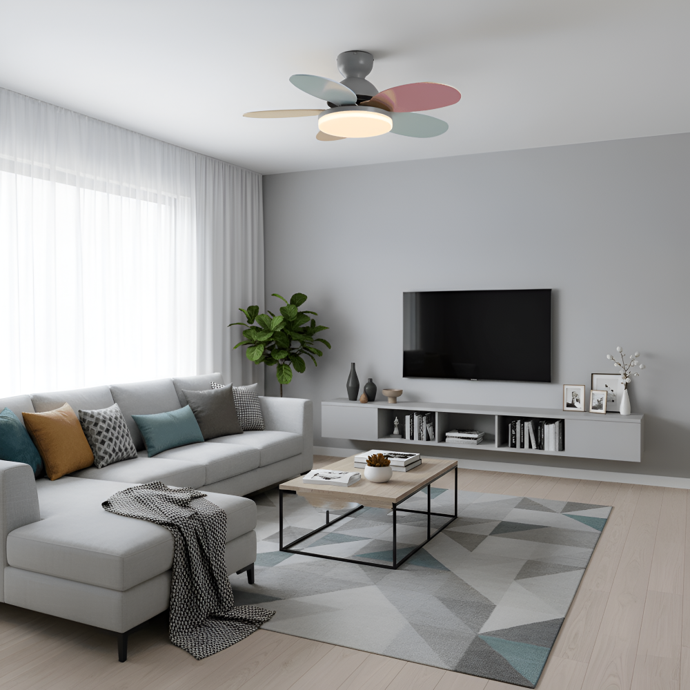 Färgglad Blomblad Design Takfläkt med Inbyggd LED-Belysning
