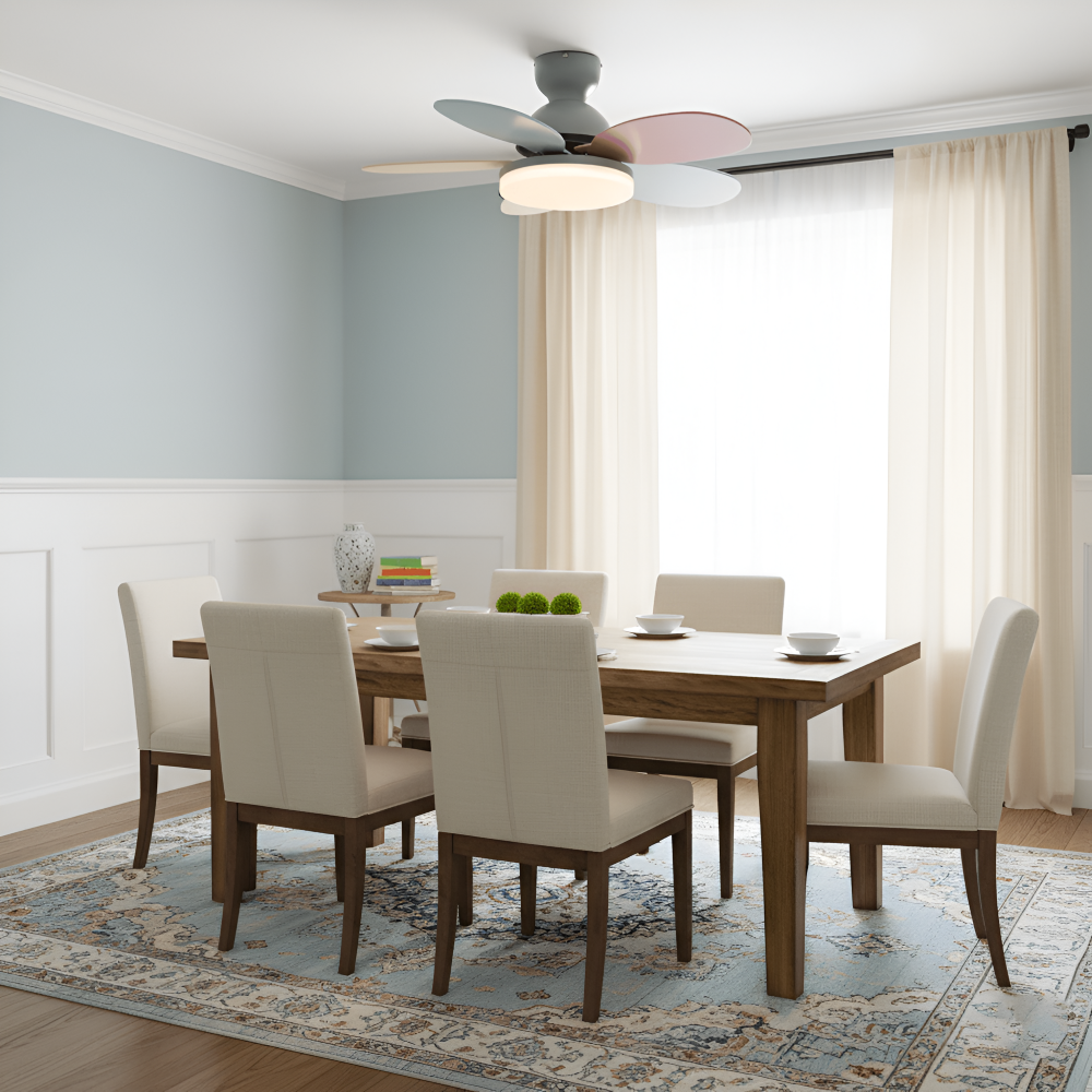 Färgglad Blomblad Design Takfläkt med Inbyggd LED-Belysning