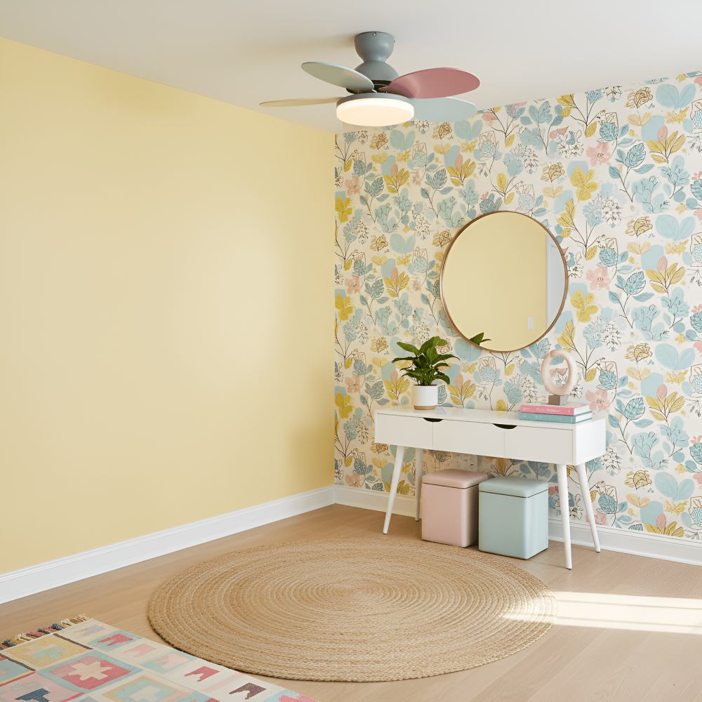 Färgglad Blomblad Design Takfläkt med Inbyggd LED-Belysning