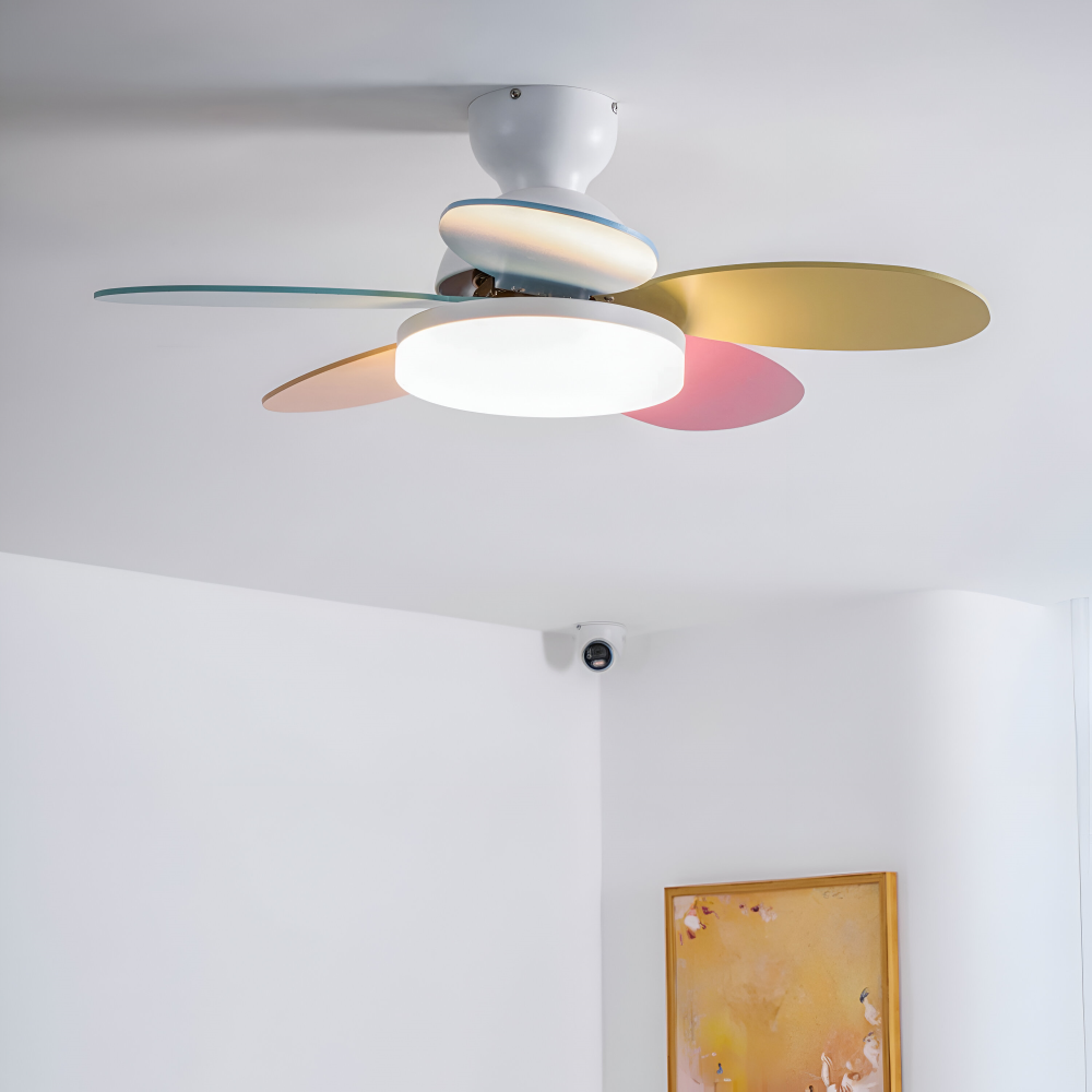 Färgglad Blomblad Design Takfläkt med Inbyggd LED-Belysning