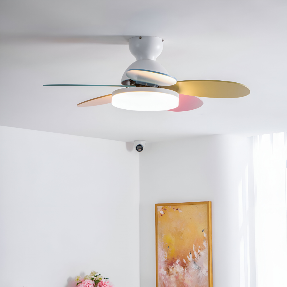 Färgglad Blomblad Design Takfläkt med Inbyggd LED-Belysning