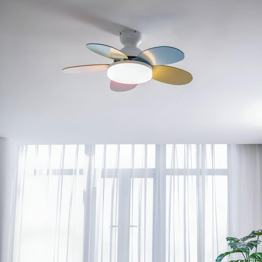 Färgglad Blomblad Design Takfläkt med Inbyggd LED-Belysning