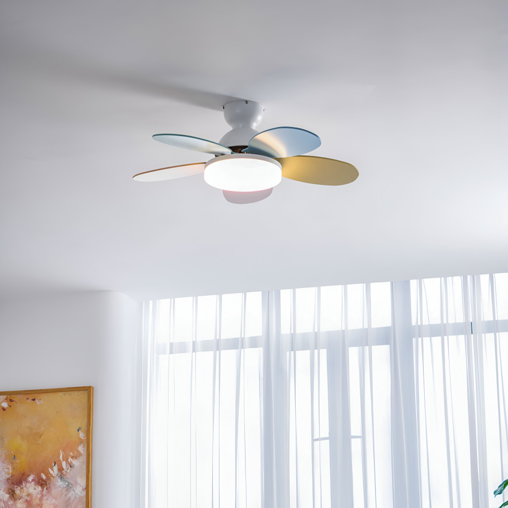 Färgglad Blomblad Design Takfläkt med Inbyggd LED-Belysning