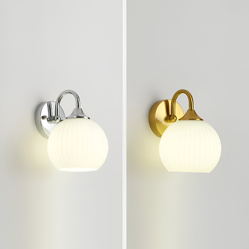 Samtida Klotformad Randig Glasvägglampa - LED Vägglampa med Järndetaljer för Vardagsrummet