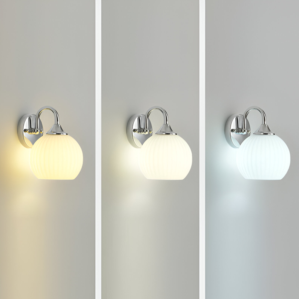 Samtida Klotformad Randig Glasvägglampa - LED Vägglampa med Järndetaljer för Vardagsrummet
