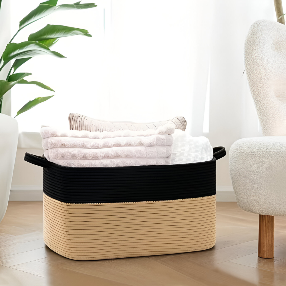 Bomullssnöre Förvaringskorg Rektangulär 65L – Stor Tvättkorg & Leksakslåda – 55x38x30cm