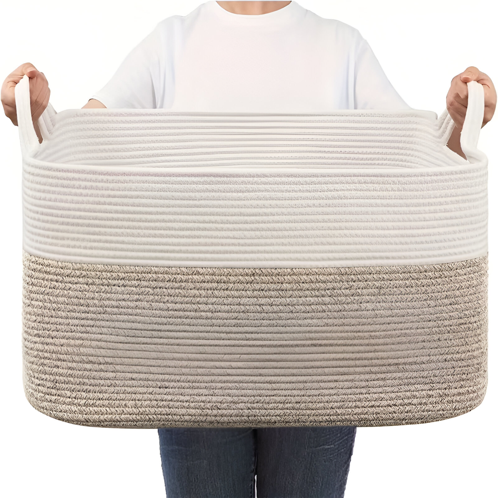 Bomullssnöre Förvaringskorg Rektangulär 65L – Stor Tvättkorg & Leksakslåda – 55x38x30cm
