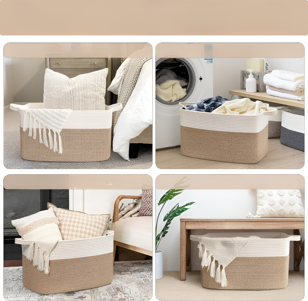 Bomullssnöre Förvaringskorg Rektangulär 65L – Stor Tvättkorg & Leksakslåda – 55x38x30cm